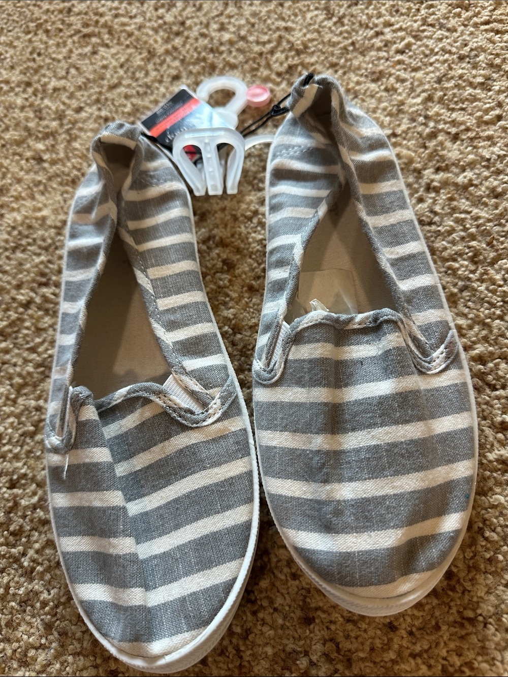 west loop Gray and White Striped Kids Slip-On Sneakers